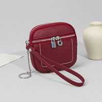 Porte-clés en cuir véritable Fashion Design Women Wallet Pouch Double Zipper Small Real Leather Mini Coin Purse Credit Card Holder