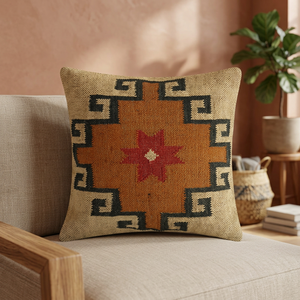 Funda de Cojín Cuadrada Personalizable de Lana y Yute Tejida a Mano con Diseño Floral Geométrico Vintage, Decoración para el Hogar y Hoteles - Product Image 3