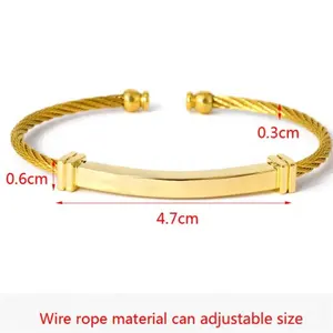 Yiwu Aceon Velle-Cable de giro de acero inoxidable, extensible, brazalete abierto, cuentas, extremo estrecho, curvado, barra de identificación, pulsera de alambre