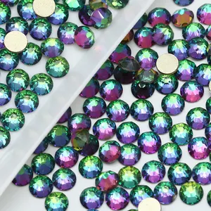 WHATSTONE Wholesale 16 Facets Green Flame Non Hotfix Glass Rhinestones Suppliers With Gold Bottom
