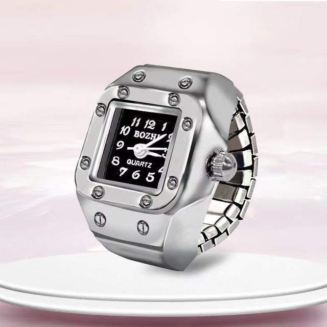 Fashion Punk Style Retro Hiphop Finger Ring Watch Elastic Watchband Dial Quartz Y2K Silver Mini Ring Watch Men Women