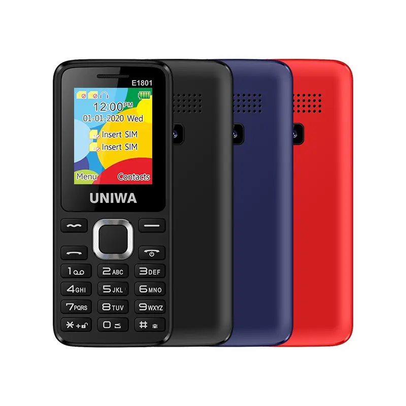 Good UNIWA E1801ซิมการ์ดคู่,หน้าจอ1.8นิ้ว Quad Band 800 MAh แบตเตอรี่ราคาต่ำโทรศัพท์มือถือพื้นฐาน GSM โทรศัพท์มือถืออาวุโส