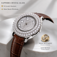 Luxuriöse S925 Silber Moissanit-Uhr mit Schweizer Quarzwerk, 3ATM Wasserdicht, Saphirglas und Echtlederarmband