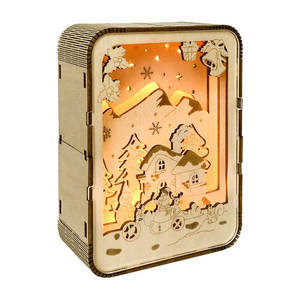 ที่กําหนดเองตัดเลเซอร์ดอกไม้ต้นไม้นกฉากกล่องเงาหลายชั้นไม้ LED Night สําหรับตกแต่งห้องคริสต์มาส - Product Image 1