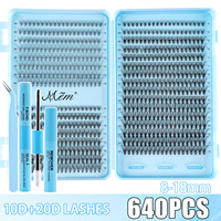 Kit de faux cils en grappes 640 segments 10D-80D, cils individuels en grappes pour livre de cils DIY, cils volumineux et épais, cils effet fleur