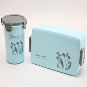 Eco friendly microwavable durável bento box plástico personalizado almoço box set com garrafa de água para adulto