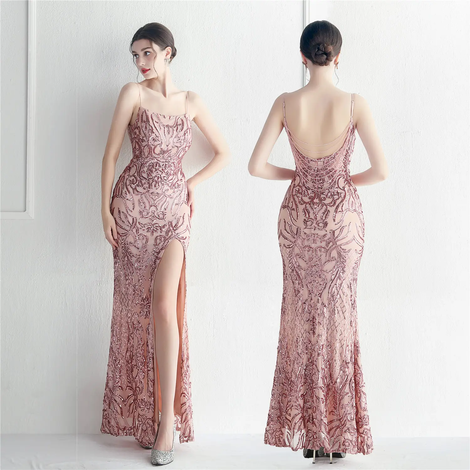 Cross-border Bridesmaids Socialite stars Wedding PROM party Sexy dress positioning floral beaded pieces