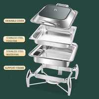 Chauffe-Plat Rectangulaire Doré 9L en Acier Inoxydable avec Couvercle Hydraulique pour Buffet – Ensemble de Service et Réchaud Alimentaire