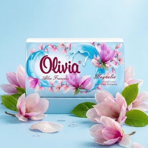 Magnolia Scented Moisturizing Bar <b>Soap</b> with Glycerin Lanolin and Vitamins A and E for Hand and Body Care 90 g Olivia - Product Image 1