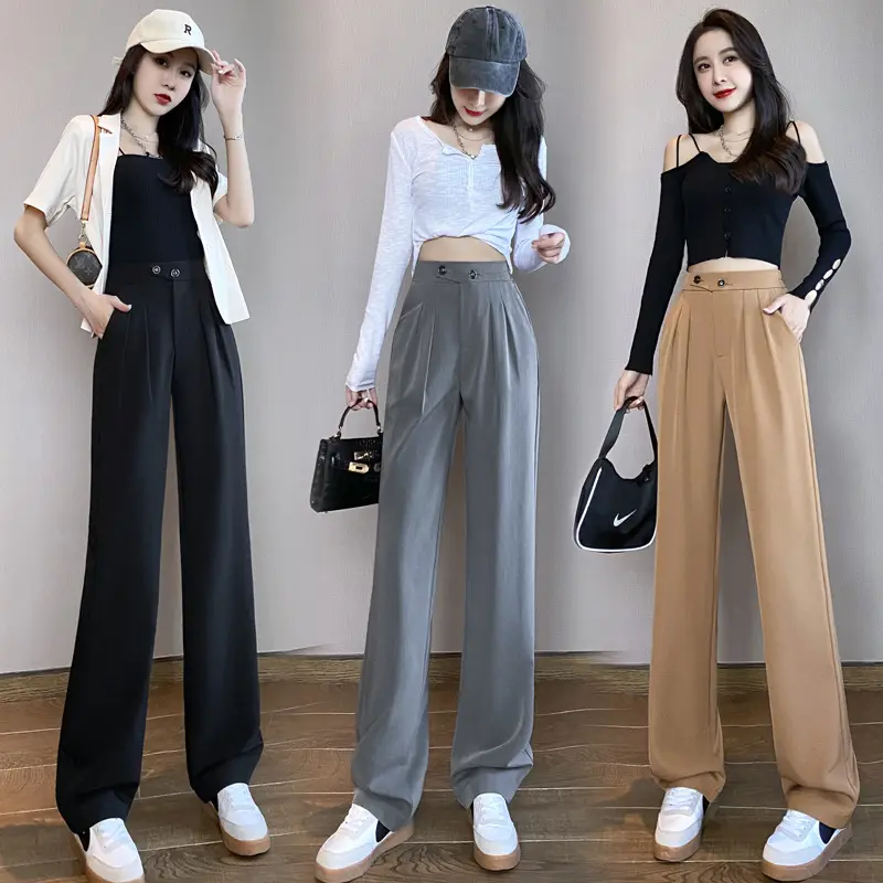 Spring Summer Women's Wide Leg Pants Loose High Waist Casual Trousers Woman Korean Style Solid Office Straight Pants
