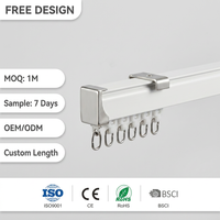 Rail de rideau moderne minimaliste silencieux en plastique et aluminium, sans support requis, fixation au plafond, glisseurs en nylon à anneau ouvert, écologique