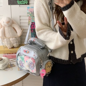 Bold Macaron màu dễ thương thời trang phim hoạt hình thiết kế PU cổ điển phụ nữ cổ điển của phụ nữ Túi Messenger Dây kéo đóng cửa có thể điều chỉnh - Product Image 5