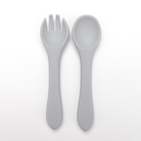 Ensemble cuillère et fourchette en silicone pour bébé, vaisselle d'apprentissage pour tout-petits, manche incurvé facile à saisir, qualité alimentaire, résistant à la chaleur
