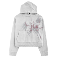Sweat à capuche double face vieilli, délavé, teint à la cire, avec broderie textile appliquée et impression DTG