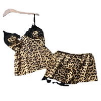 Grosir Lintas Negara ODM Musim Panas Terbaru Wanita Baju Tidur Satin Sutra Es Seksi Motif Leopard Eropa/Amerika Tebal 2-Potong