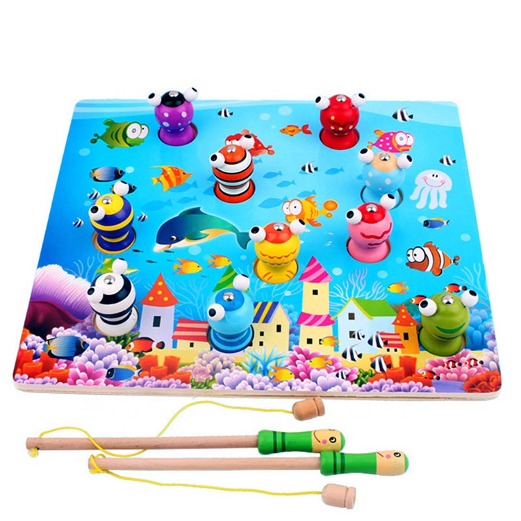 Классические красочные интеллектуальные раннего образования 3D Магнитная рыба деревянная рыбалка игрушка для детей