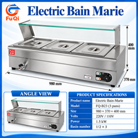 Bain-marie électrique commercial en acier inoxydable avec protection anti-éclaboussures en verre, table vapeur de buffet 1,5 kW pour restaurant et traiteur