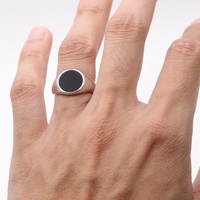 Bague signet pour homme en argent sterling 925, émail noir rond, bijoux classiques, fabrication sur mesure