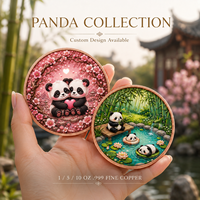 Pièce de monnaie chinoise Panda en cuivre pur 999 de 5 oz, haute relief, peinte aux couleurs UV, finition effet proof, objet de collection d'art oriental