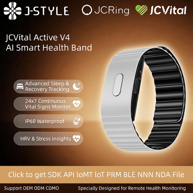 JCVital V4 SDK APL OEM ODM Smart Medical Weara with SpO2 and Stress Monitor Bluetooth AI Health Tracker for Device Wholesale