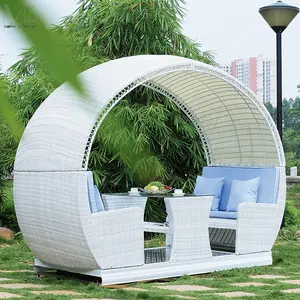 Furnitur Luar Ruangan Desain Modern Pantai PE Rotan Taman Bantal Lembut Sofa Ayunan Rotan dengan Bingkai Aluminium