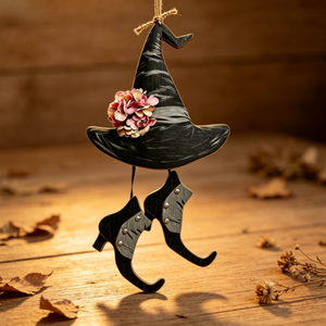 Décoration Suspendue 2D Sorcière d'Halloween - Chapeau, Chaussure, Panneau, Couronne en Bois <span class=keywords><strong>Hocus</strong></span> <span class=keywords><strong>Pocus</strong></span> pour Murs, Réutilisable et Durable pour Usage Intérieur - Product Image 6