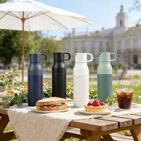 Bouteille isotherme de voyage en acier inoxydable 304 au design moderne, 500 ml, avec poignée portable, bec verseur et couvercle à rabat