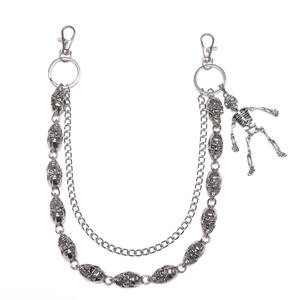 Chaîne de taille squelette double couche avec pendentif crâne en argent tibétain, style hip-hop décontracté, chaîne de corps pour hommes et femmes - Product Image 5