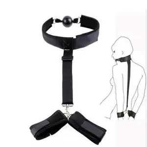 Adult Products Leather Handcuffs Sex Slave Bondage Fetish Back Cross Tie Handcuffs Mouth Ball Gag Handcuffs Sex Toys For Couples