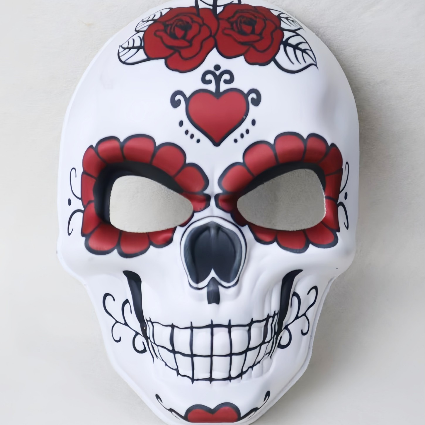 Red heart skull mask-one size fits all