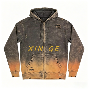 XINGE Sweat à capuche zippé personnalisé avec lettres dégradées, effet délavé vintage, style streetwear, pour la vente en gros - Product Image 4