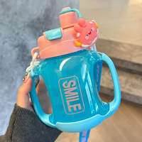 Botol Minum Ganda Dua Pegangan, Cangkir Minum Ganda, Ember Besar, Cangkir Sedotan Kapasitas Besar, Cangkir Air Perut Buncit untuk Wanita, Olahraga Kebugaran, Musim Panas