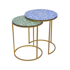 Metal Frame With Mosaic Wooden Top Nesting Side <b>Tables</b> Set of 2 Light Weight and <b>Low</b> Price Wedding Centerpiece Side <b>Table</b> - Product Image 1