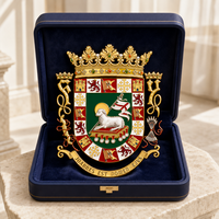 Emblème métallique 3D personnalisé, blason en alliage de zinc à faible MOQ avec boîte de présentation en velours, souvenir décoratif