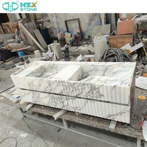 Évier de salle de bain en marbre blanc Arabescato naturel HZX Évier sur pied en marbre autoportant pour hôtel et maison - Product Image 2