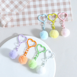 Fashion Durable Cartoon Soft PP Cotton Pom Pom Keychain Kawaii Fluffy Rabbit Pompoms <b>Key</b> <b>Ring</b> Heart Clasp <b>Cute</b> Kids Women Bags - Product Image 2
