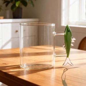 Taza de café de cristal de borosilicato alto con asa de caballito de mar de animales marinos, diseño de dibujos animados 3D del océano, taza colgante con asa de sardina - Product Image 2