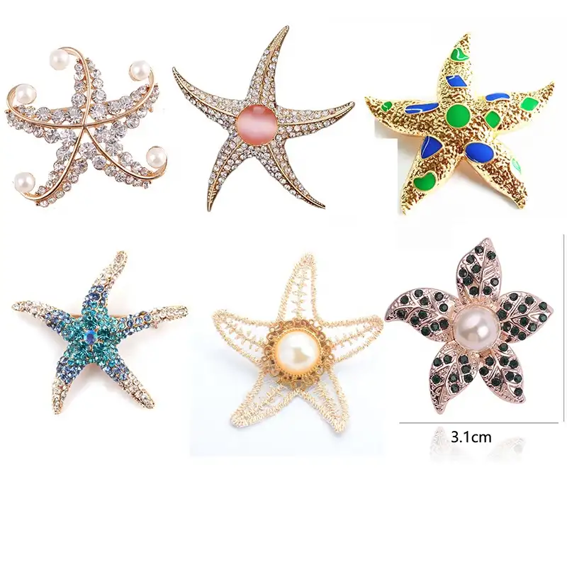 DIY Paduan Multi Berlian Imitasi Kristal Bintang Laut Pentagram Bros Kerah Pin Ikan Laut Hewan Bros dan Pin