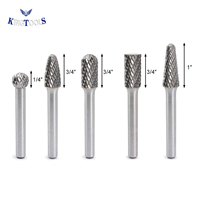 Lot de 5 fraises rotatives en carbure de tungstène OEM, double coupe polie, 6/8/10mm, queue en R, fond plat, brasage argenté pour le travail des métaux