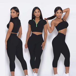Ensemble de Yoga Sans Coutures pour Femme, Ensemble de Fitness de Gymnastique, Soutien-Gorge de <span class=keywords><strong>Sport</strong></span> Asymétrique, <span class=keywords><strong>Legging</strong></span> Push-Up, Haut à Manches Courtes, Tenues d'Entraînement - Product Image 2
