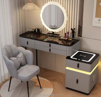 Mesa de Maquillaje Moderna y Sencilla de Madera Maciza, Mesa de Tocador Inteligente con Carga Inalámbrica, Multifuncional para Dormitorio