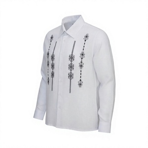 Camisa Casual Étnica Vintage para Hombre, Bordada con Puntos, de Lino y Algodón |   Camiseta de Manga Larga Transpirable, Antiarrugas, de Secado Rápido y Ecológica - Product Image 2