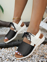 Sandales compensées confortables à bout ouvert et lacets color-block pour femme – Chaussures décontractées d'été
