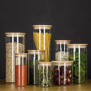 YOLOWE HOME Kitchen Counter Storage <strong>Glass</strong> Storage <strong>Containers</strong> with Bamboo <strong>Lids</strong> Spice <strong>Containers</strong> with <strong>Lids</strong> - Product Image 1