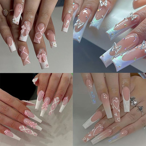 24 faux ongles en acrylique style français romantique, à presser, effet bonbon, pour rendez-vous et soirées 2934 - Product Image 2