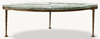 Table basse ovale en marbre vert, mobilier moderne pour la maison, avec pieds en métal bronze vieilli forgé à la main et plateau en pierre fendue