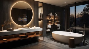 <span class=keywords><strong>Specchio</strong></span> TV da Bagno Moderno IP44 Impermeabile con Illuminazione LED Rettangolare, Lenti in Alluminio, Wi-Fi, Riproduzione Video e Design Grafico - Product Image 6