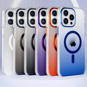 Wholesale Retailer High Quality IMD Gradient Color Defender Shockproof Phone Case with Magnetic Ring for iPhone 15 14 13