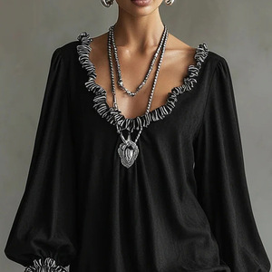 Robe mini vintage style princesse pour femme, élégante, à volants, pour soirée, noire - Product Image 4