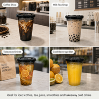 Gobelets en plastique PET personnalisés, gobelets noirs jetables avec couvercles pour boissons froides, emballage de boissons à emporter